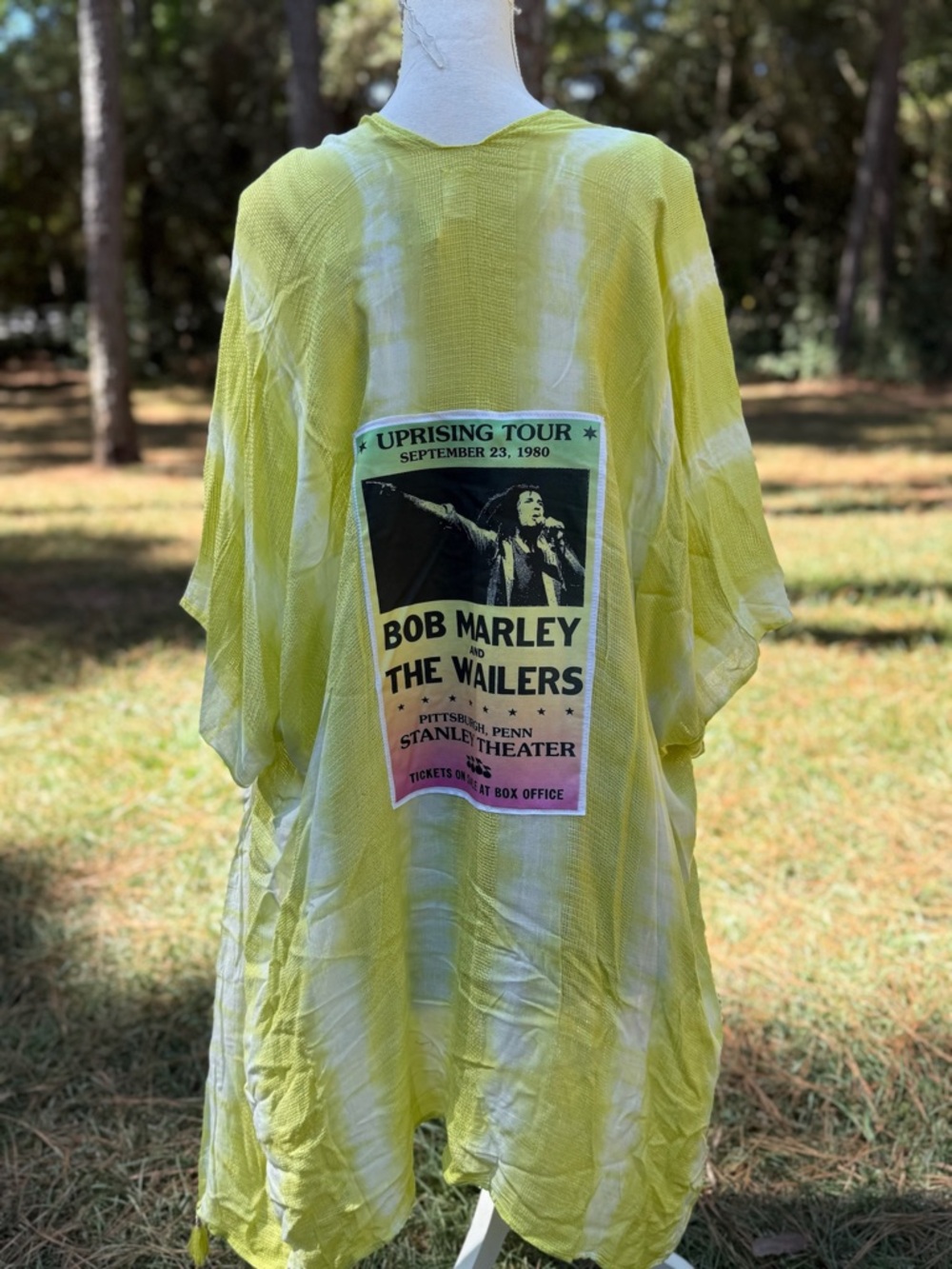 Upcycled Bob Marley Lightweight Kimono green Tie-Dye